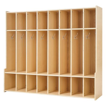 8-Section Kids Coat Locker, Wooden Toddler Cubby Storage Organizer with 16 Hooks & Anti-Tip Kit, Modern Kid Coat Cubbies with 16 Small Open Storage Boxes for Home, Kindergarten, Daycare, Natural