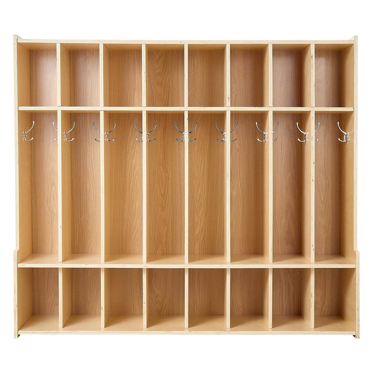 8-Section Kids Coat Locker, Wooden Toddler Cubby Storage Organizer with 16 Hooks & Anti-Tip Kit, Modern Kid Coat Cubbies with 16 Small Open Storage Boxes for Home, Kindergarten, Daycare, Natural