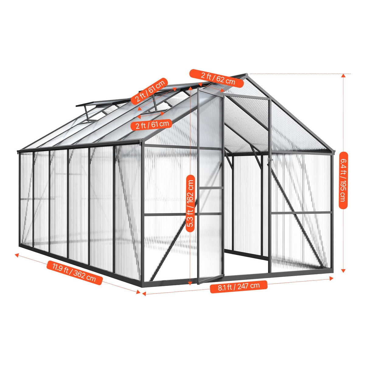 8 x 12 FT Polycarbonate Greenhouse, Heavy Duty Outdoor Green House with Adjustable Vent & Push-Pull Lockable Door, Quick Setup, Aluminum Frame Walk-in Greenhouse Sunroom for Outside Garden Lawn