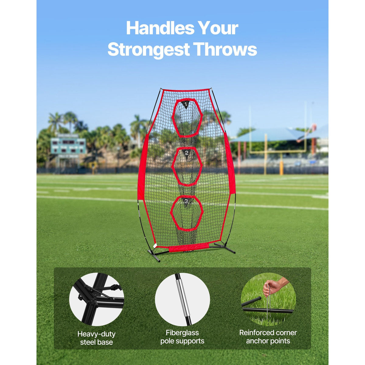 8 x 4 inch Football Trainer Throwing Net, Training Throwing Target Practice Net with 5 Target Pockets, Knotless Net Includes Straps and Portable Carry Case, Improve QB Throwing Accuracy, Red