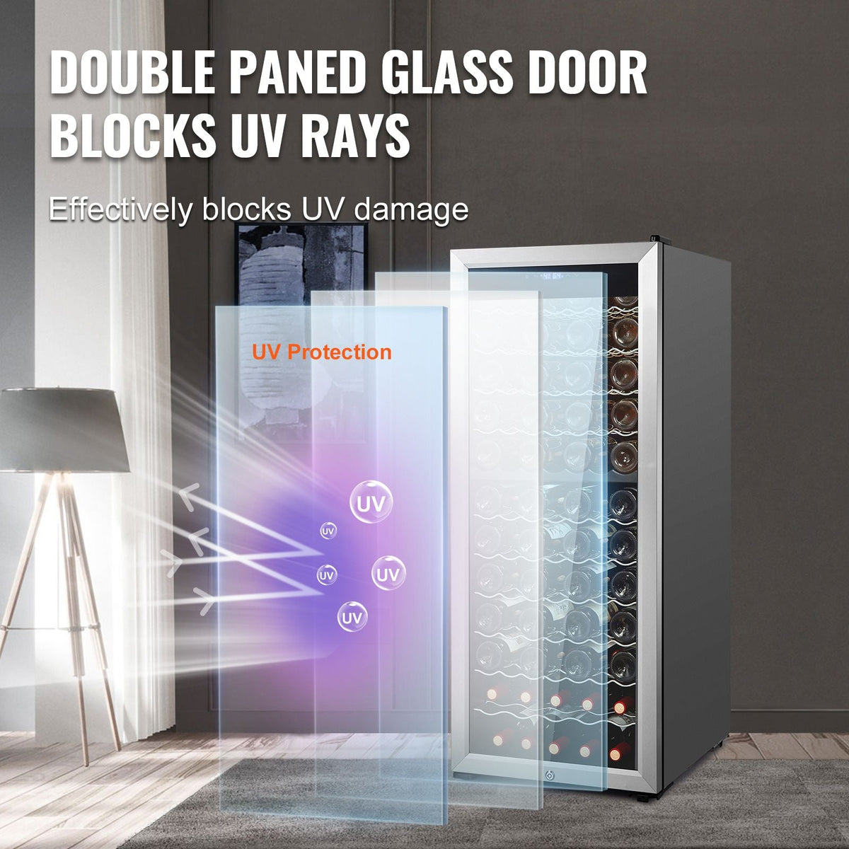 80-Bottle Wine Cooler, Dual Zone & Dual Temperature Wine Fridge, Freestanding Refrigerator with Circulating Air-cooling and Digital Control, Mirrored Glass Door with UV Protection, for Home Bar