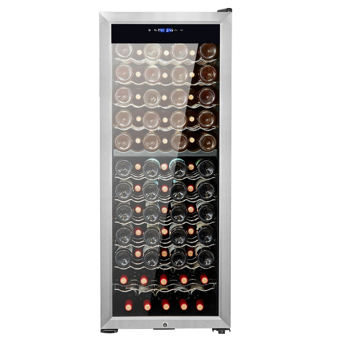 80-Bottle Wine Cooler, Dual Zone & Dual Temperature Wine Fridge, Freestanding Refrigerator with Circulating Air-cooling and Digital Control, Mirrored Glass Door with UV Protection, for Home Bar