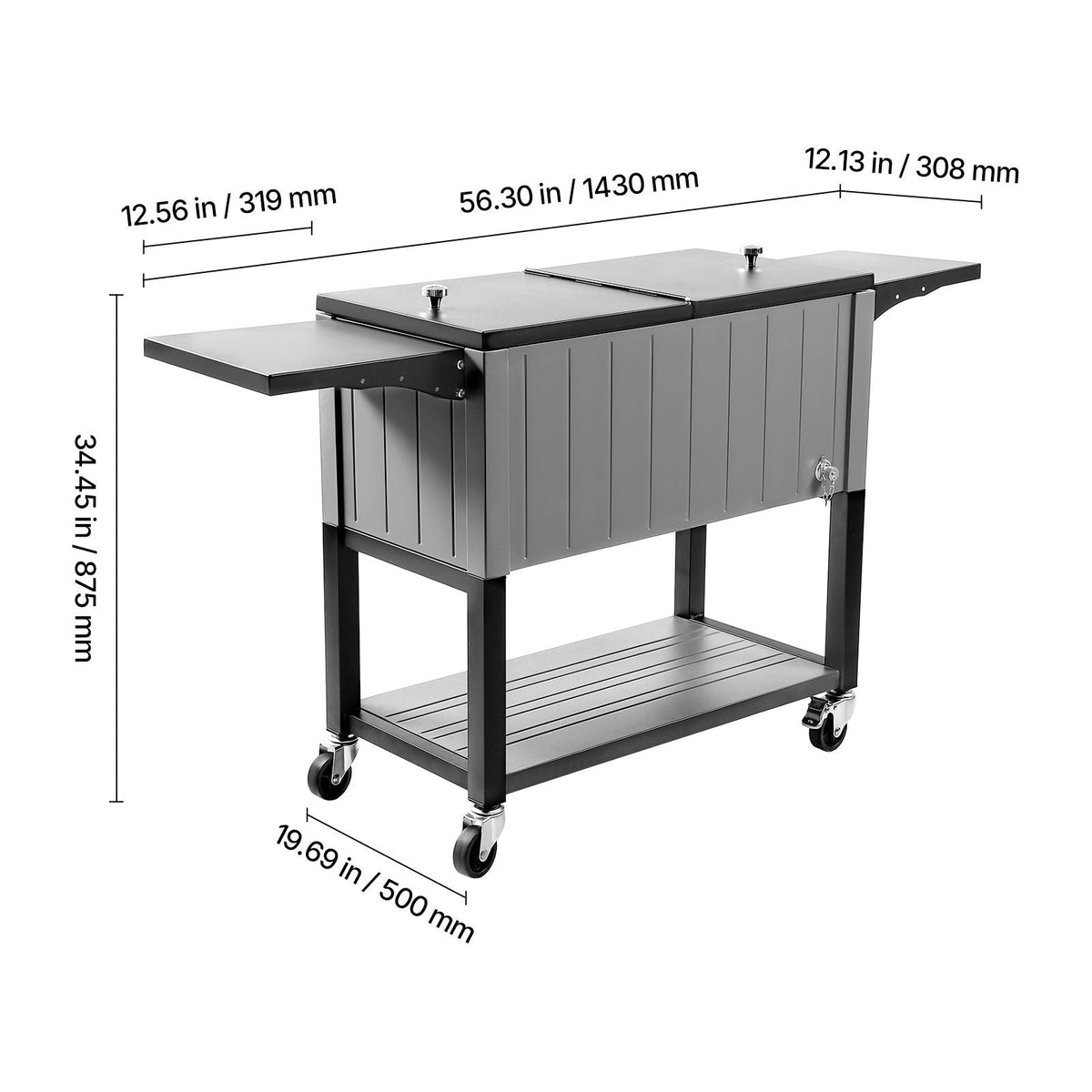 80QT Rolling Ice Chest, Holds up to 50 Bottles / 110 Cans, Portable Patio Party Bar Drink Cooler Cart with Bottom Shelf & Foldable Side Shelves, Beverage Pool with Swivel Wheels & Bottle Opener