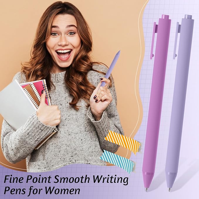 Crtiin 50 Pcs Gel Ink Pens Bulk Black Ink, Smooth Writing Cute Colorful Pens for Back to School First Day of School Teacher Student Server Office Supplies Staff Party Favor Gifts (Purple Series)