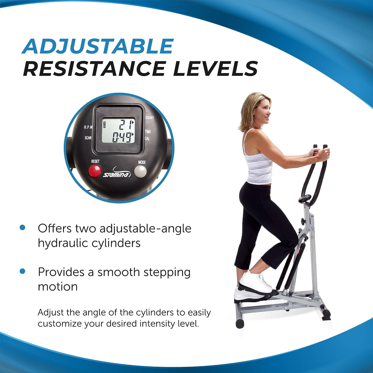 Stamina Products 40-0069 Spacemate Adjustable Folding Exercise Fitness Stepper Machine with Digital Monitor and Transport Wheels
