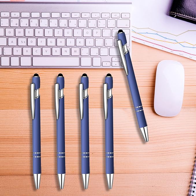 12 Pcs Blue Ink Ballpoint Pen with Stylus Tip, 1.0 mm Metal Pen Stylus Pen for Touch Screens, 2 in 1 Thank You Pen Gift for Friends, Colleagues, Coworker, Office, Family(Blue Black)