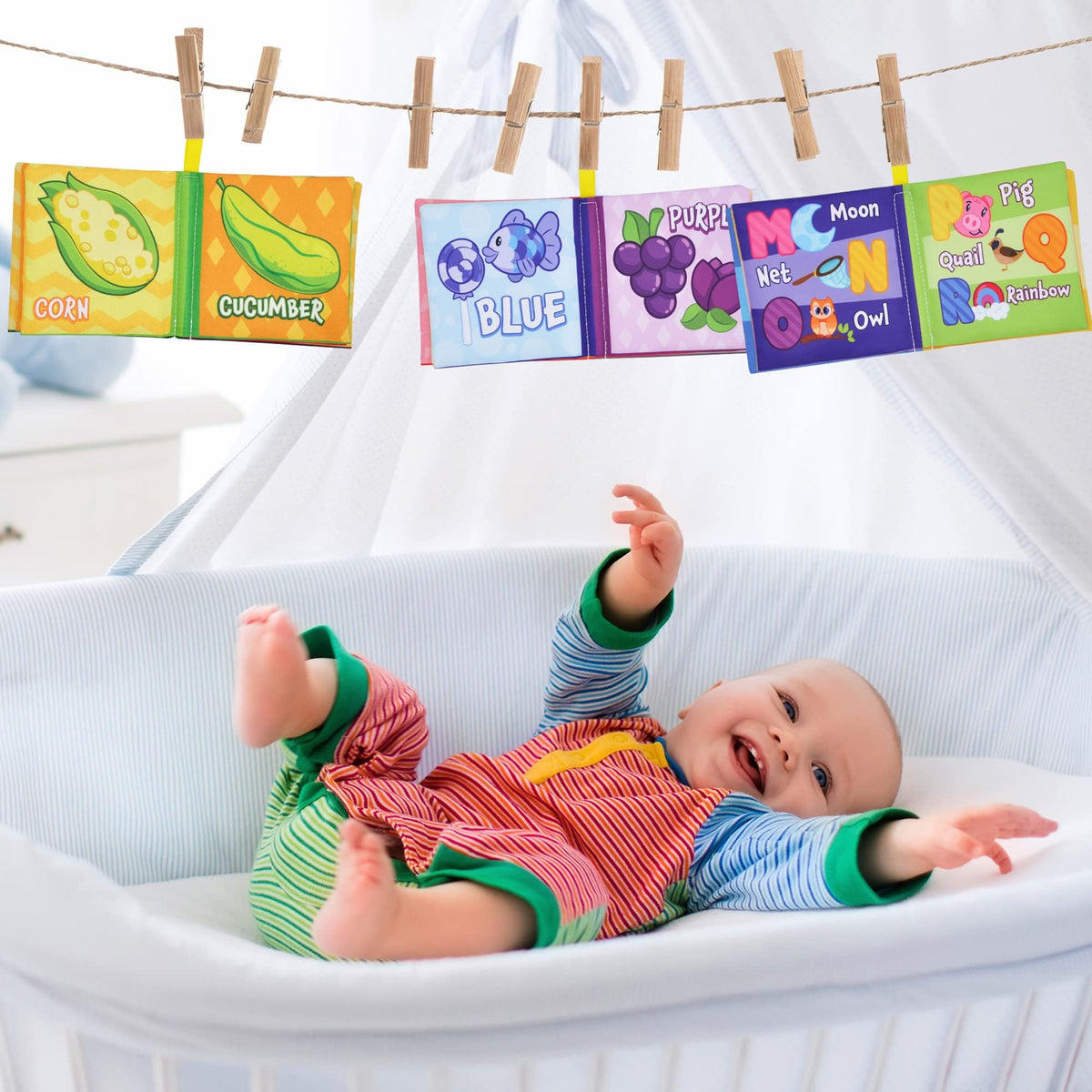 JOYIN 12 Pcs Bath Books, Nontoxic Fabric Soft Crinkly Cloth Books, Waterproof, Bathtub Pool and Early Education First Toys for Infant Newborn Baby Toddlers Kids Birthday Gifts
