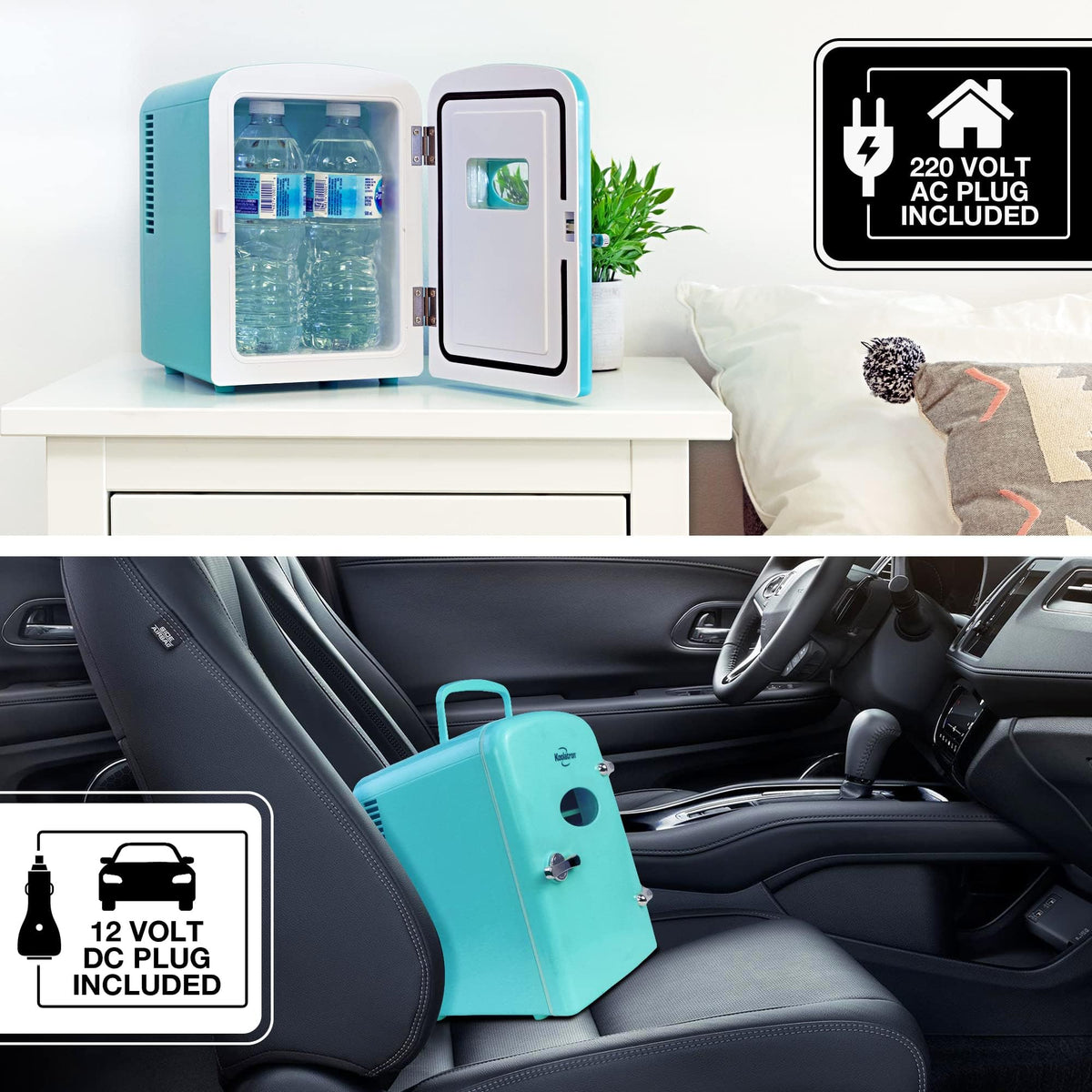 Koolatron Mini Fridge - Refrigerator for Bedroom Office, Portable Table Top Beverage Cooler, 12V 110V Refrigerador For Drinks, Soda, Wine, Breast Milk, Use In Car, Dorm, Outdoor, Patio, 8 Can