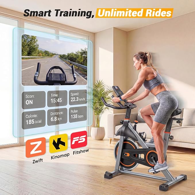 NEWBULIG Exercise Bike with APP, Stationary Bikes for Home, Workout Bike for Adults & Seniors, Cycle Machine, Adjustable Height and Resistance, Low Noise, 265lbs Weight Capacity, Easy Assembly