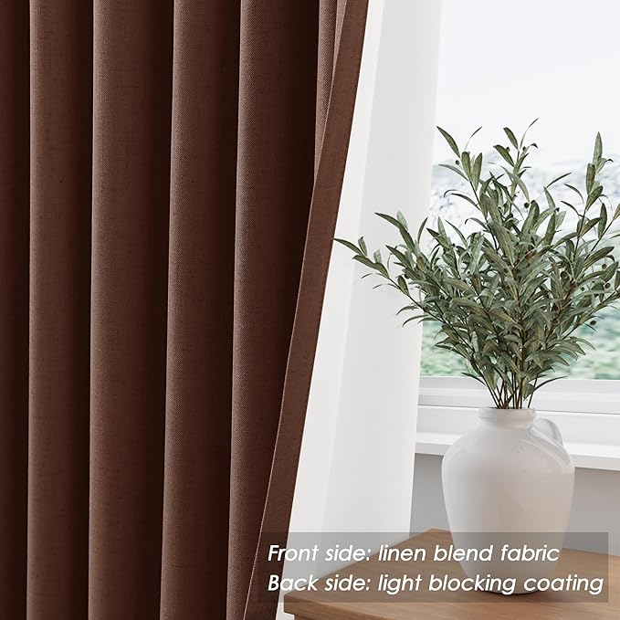 Full Black Out Rustic Brown Window Curtains 96 Inches Long Back Tab Rod Pocket Sound Absorbing Light Blocking 2 Panels Set for Dining Room Neutral Rustic Modern Farmhouse Curtains Drapes 52x96
