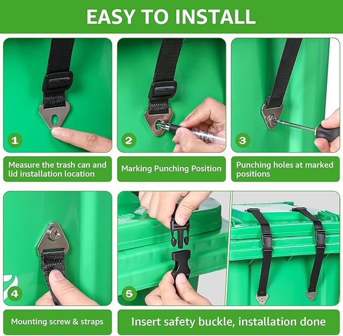 2 Set Bear Proof Trash Can Lock，Strong Buckle Straps Trash Can Locks for Raccoon Bear Proof，Adjuest 19.6" Garbage Can Locks Suitable for Outdoor Proof Animals