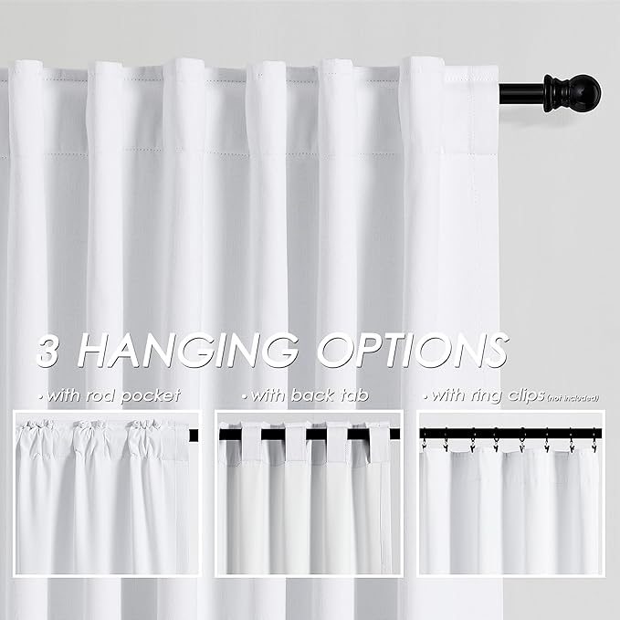 Full Blackout Linen White Curtains, 94 Inches Long for Living Room Patio Sliding Door Back Tab 100% Black Out Bedroom Curtains Pure White Boho Elegant Modern Cosatal Window Curtain Panels Set of 2