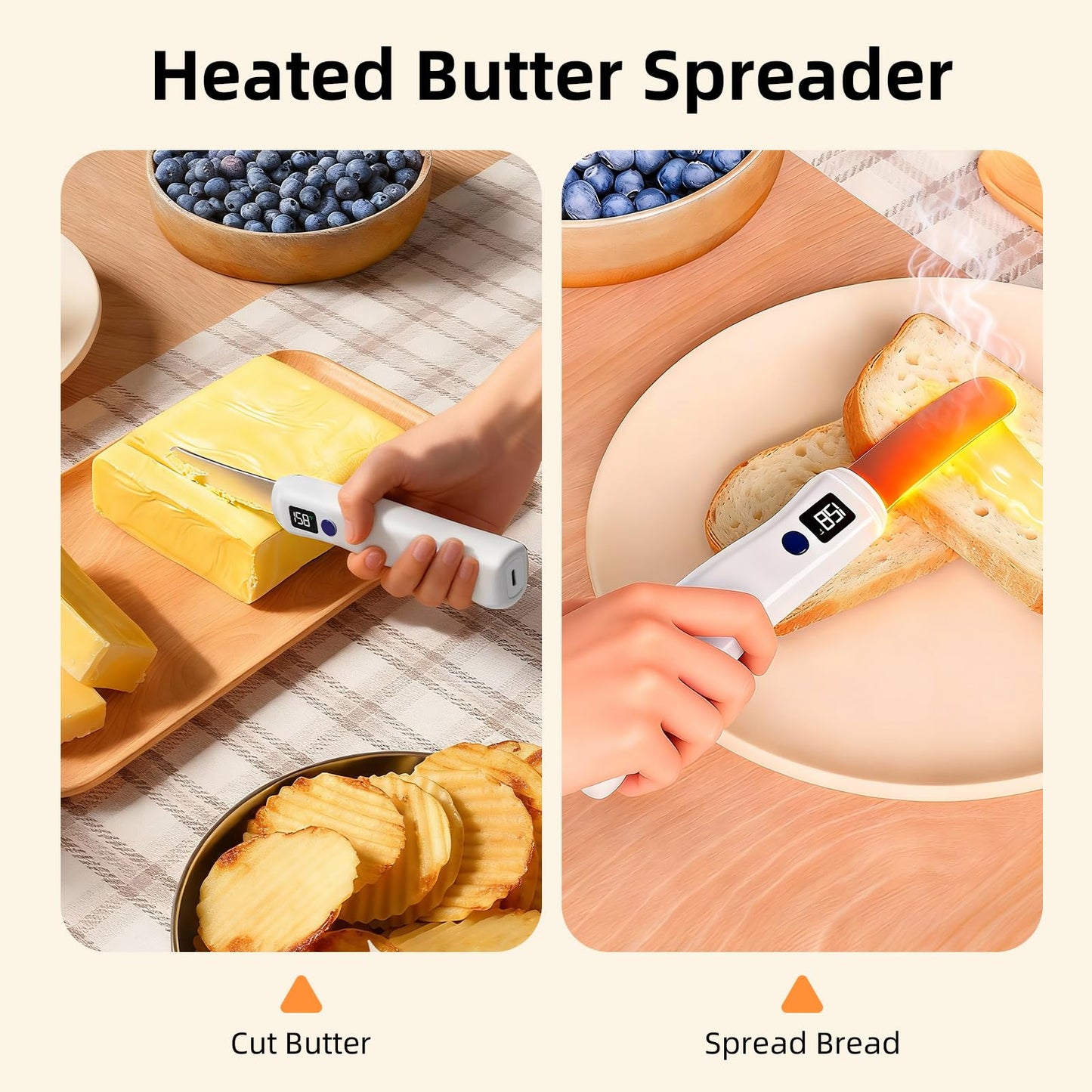 Rechargeable Heating Butter Knife Spreader,Adjustable Heat (131℉/158℉),Electric,Cordless,Heats up in 5 Seconds,Nonstick Stainless Steel Blade,Can Quickly Melt Cold Hard Butter and Coconut Oil,Cheese