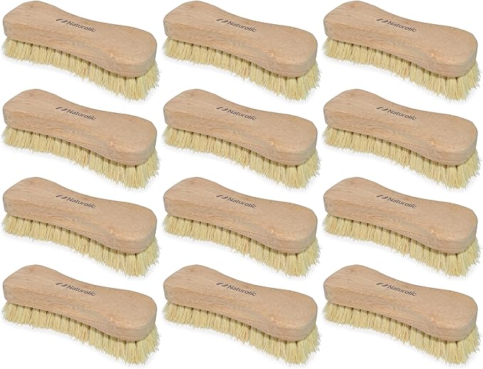 All-Natural Wooden Scrub Brush Set | Tampico Bristle Brush for Floor, Tub, Kitchen, and Carpet | Eco-Friendly Cleaning Products | Pack of 12