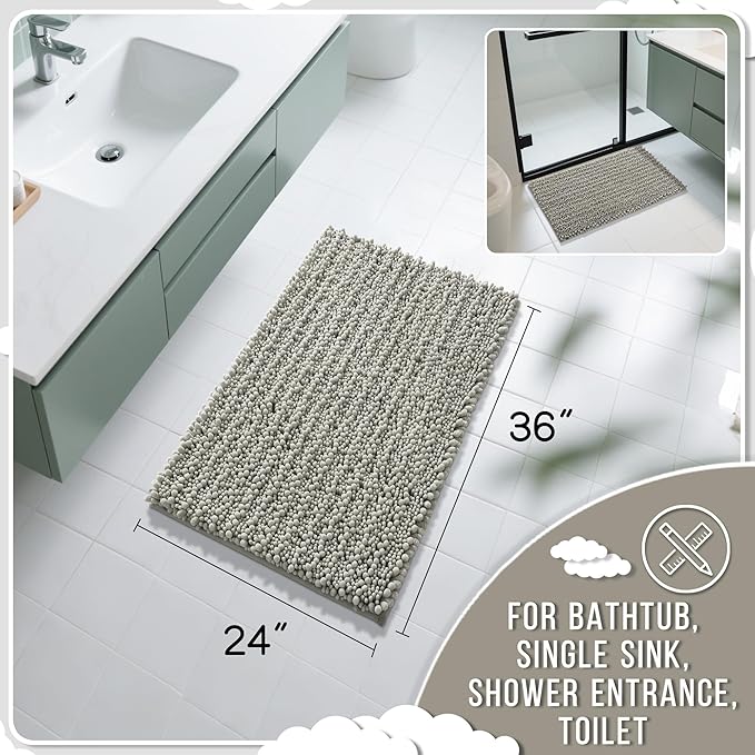 Yimobra Large Bathroom Rugs Non Slip Washable 36x24 Inch - Ultra Soft Absorbent Chenille Bath Mat, Quick Dry Shaggy Floor Carpet for Tub Shower, Sand Home Decor Accessories