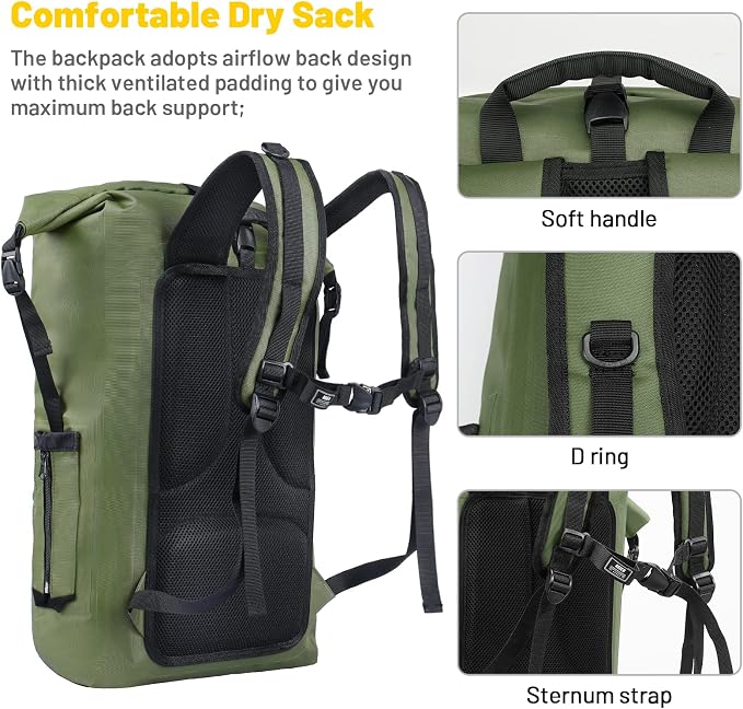 MIER Dry Bag Waterproof Backpack 30L Dry Sack Heavy Duty Roll-Top Closure for Kayaking, Beach, Boating, Swimming, Surfing