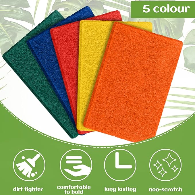 Hoolerry 100 Pcs Heavy Duty Scouring Pads Non Scratch Household Scrub Pads for Cleaning Reusable Pan Scrubber Anti Grease Scrubbing Pads for Dish Kitchen Metal Grills, 4.3 x 3 x 0.3 in (Multicolor)