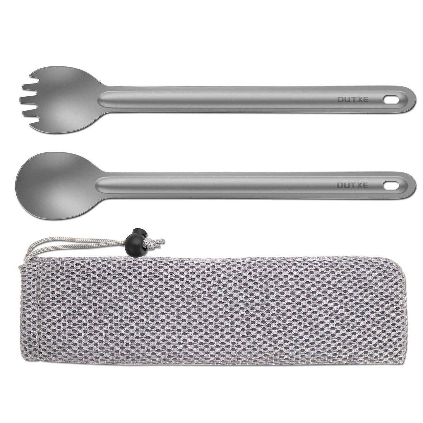 Ultralight Titanium Long-Handled Fork & Spoon Set by OUTXE