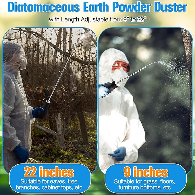 1 Pcs Diatomaceous Earth Powder Duster, Longer 9" to 22" Retractable Garden Powder Applicator Dispenser, 8 oz Bulb Duster Sprayer Insect Duster for Home Powder Organic Gardening Agricultural Supply