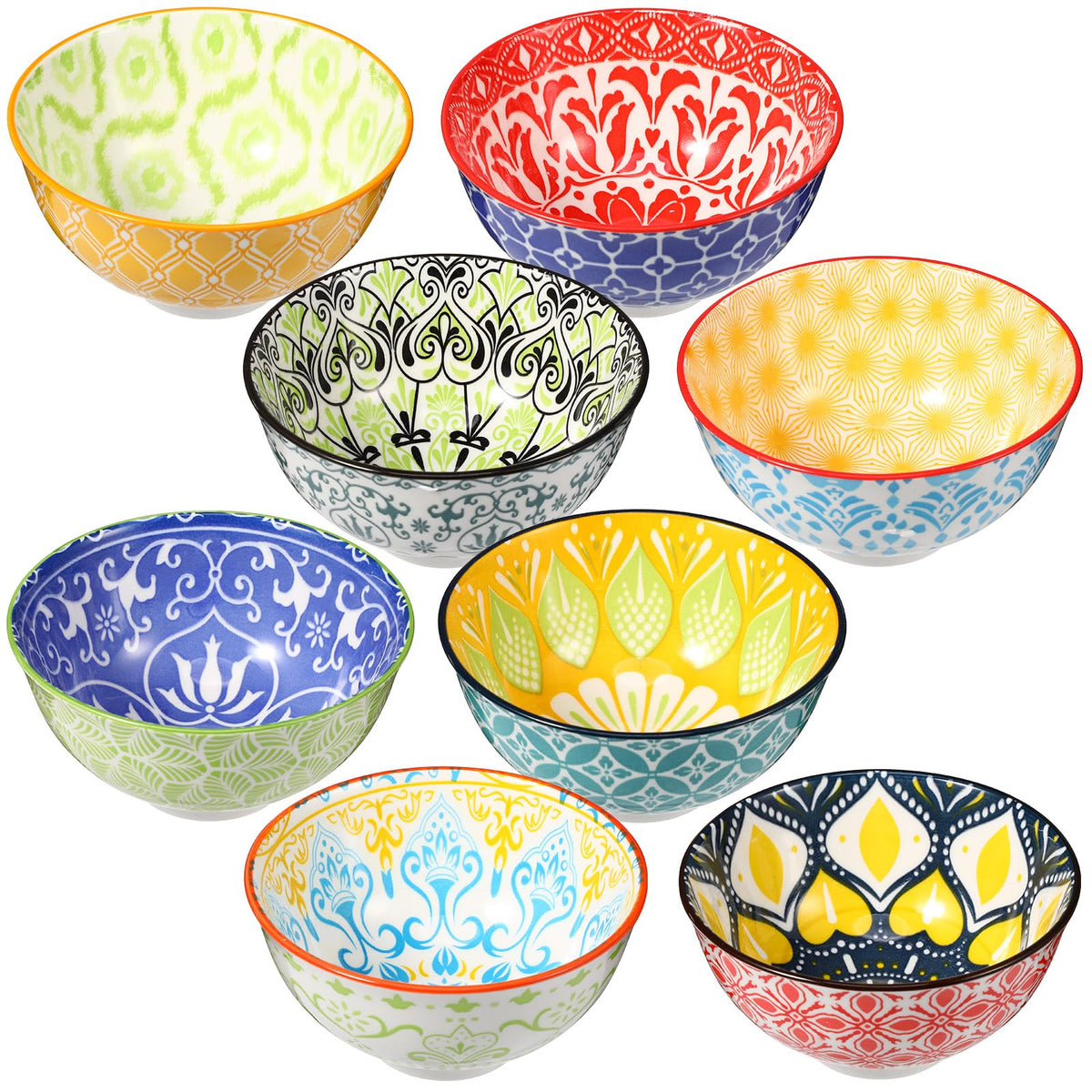 8 Pcs Colorful Ceramic Bowl Set 10 oz 4.75'' Porcelain Kitchen Soup Cereal Serving Bowls for Ramen Rice Dessert Snack Salad Ice Cream Pasta Oatmeal Microwave and Dishwasher Safe(Classic)
