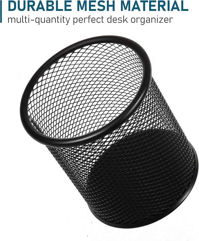 QYH Mesh Pen Cup Metal Pencil Holder for Desk 6 Packs Black Pen Organizer Office 3.54x3.93 Inch