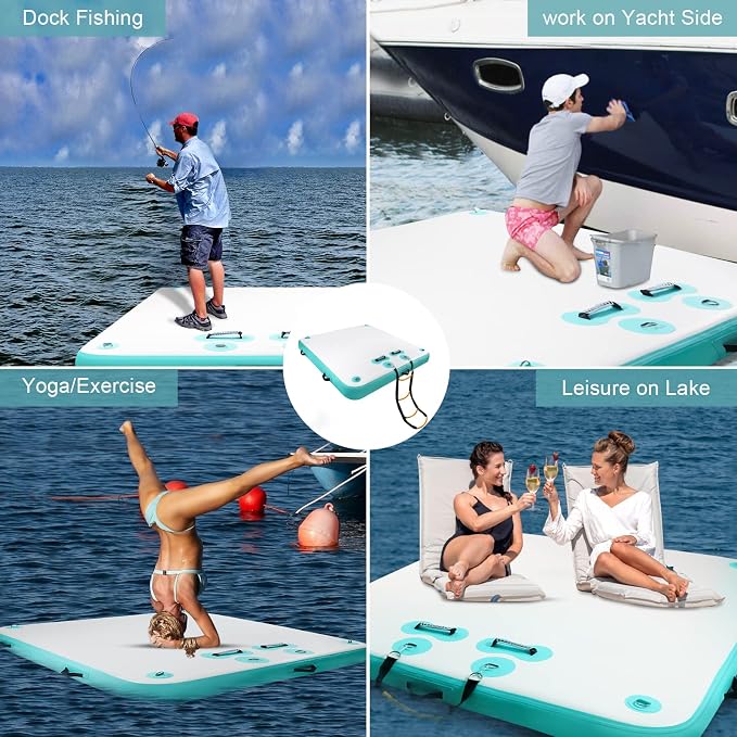 5ft/6ft/8ft/10ft Floating Dock Water Platform, Multi-People Inflatable Floating Mat, Dock Platform for Lake/Boats/Island/Swimming Pool