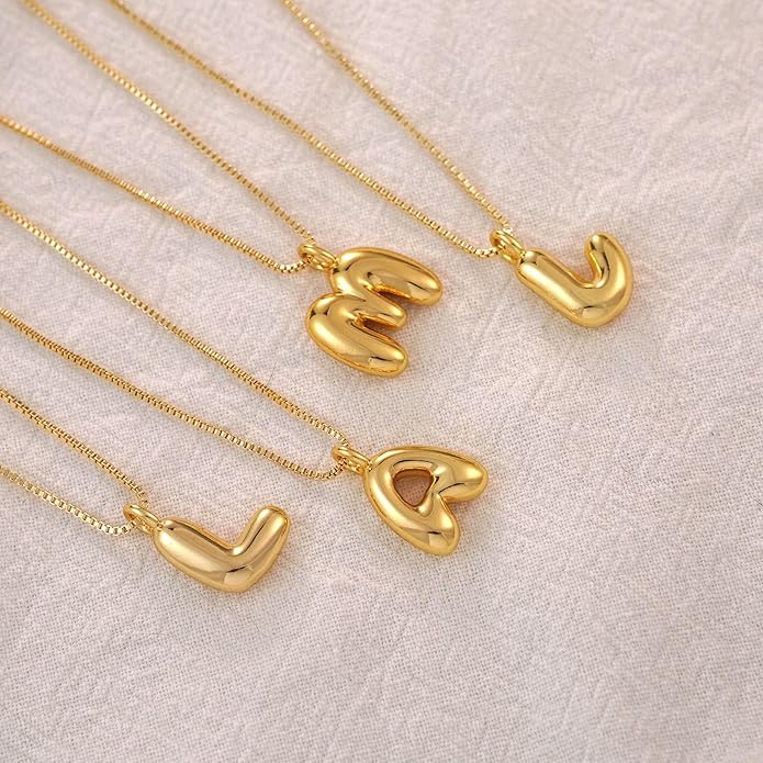 Bubble Gold Silver Letter Necklace Initial Necklaces for Women Trendy 14K Dainty Charm Pendant Name Necklace Personalized Jewelry Gift for Women Teen