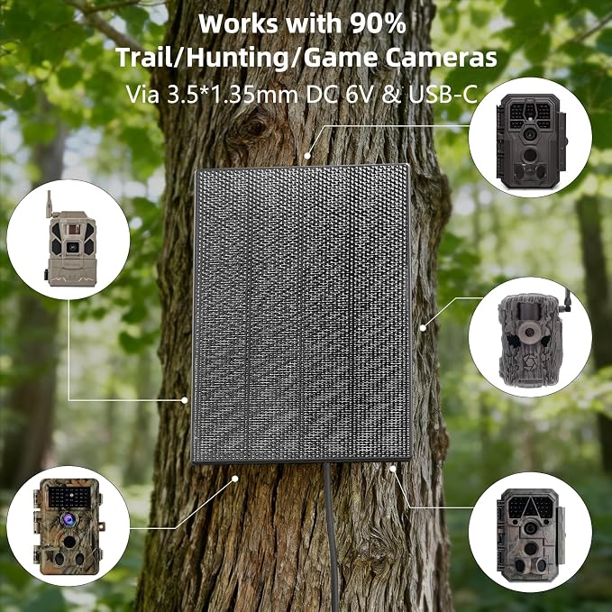 LIYVZ 3W Trail Camera Solar Panel 5V/6V, 4000mAh Solar Charger for Trail Camera, Game Camera Trail Cam Solar, Universal Hunting Camera Solar Panel