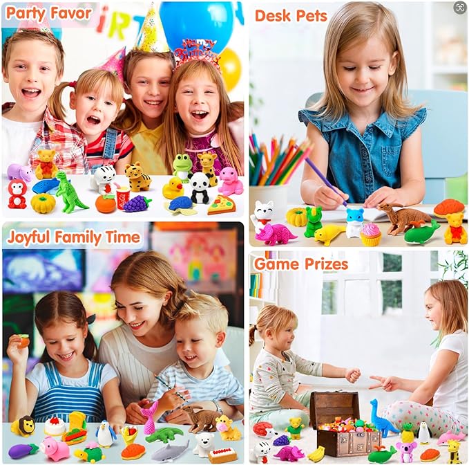 90 Pack Animal Pencil Erasers for Kids, 3D Mini Puzzle Take Apart Erasers, Desk Pets & Treasure Box Toys, Bulk Party Favors, Classroom Prizes, School Supplies, Gift for Boys & Girls