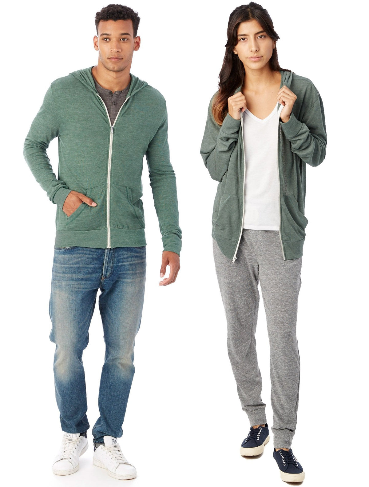 Alternative Men's Eco Zip Hoodie Sweatshirt, Dusty Pine, Small