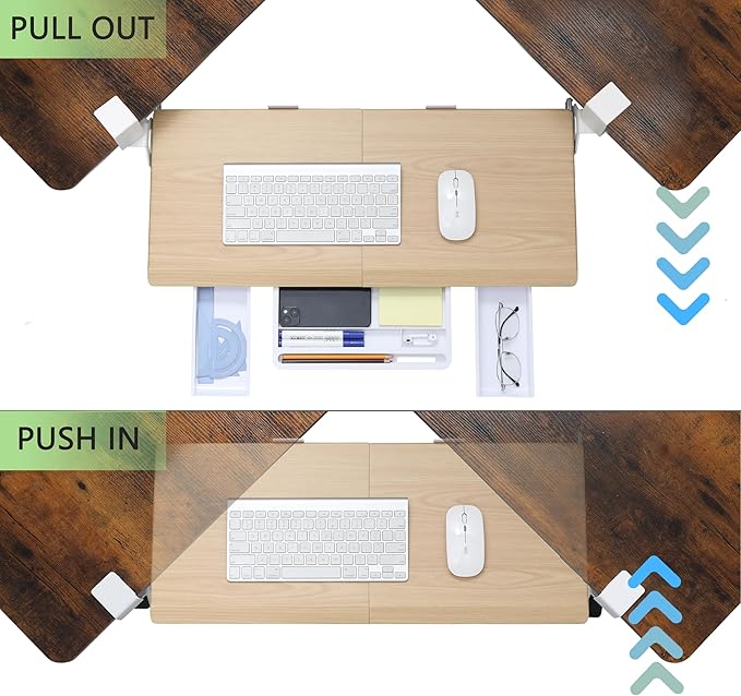 ETHU Keyboard Tray Under Desk, Ergonomic Corner Keyboard Tray with 180° Adjustable C Clamp for L Shape Desk 26.77" X 12.2" Easy to Install, Computer Keyboard Stand for Home and Office(Oak)