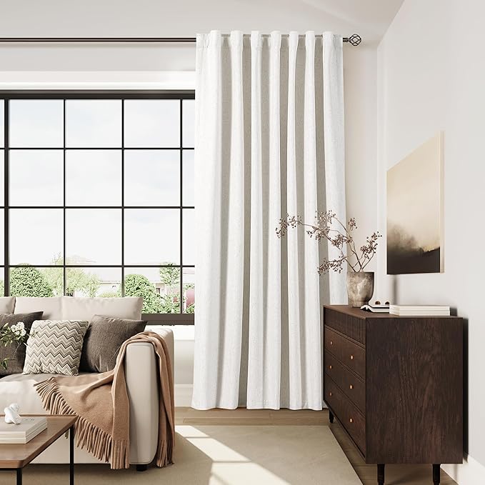 Cream Linen Blackout Curtains 84 inch Length 1 Panel Set for Bedroom Thermal Insulated 100% Blackout Linen Drapes Back Tab Neutral Rustic Farmhouse Block Out Room Darkening Window Curtain 60x84