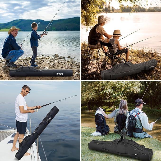 Fishing Rod Case with Fishing Tackle Box Portable Folding Rod Case Pole Reel Storage Bag Gears Organizer (100CM)