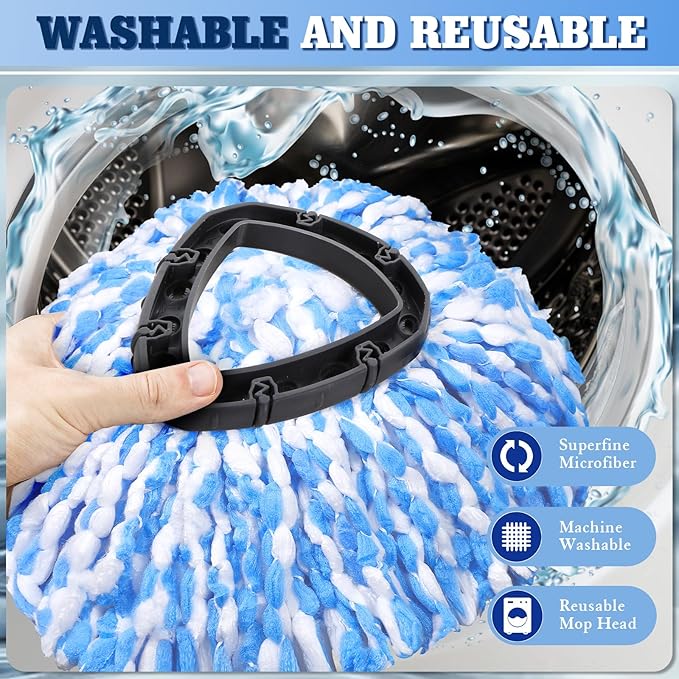 6 Pack Mop Replacement Heads Compatible with Oceda RinseClean 2-Tank System - Includes 1 Mop Base,6 Microfiber Mop Refills, Easy Cleaning Mop Head Replacement