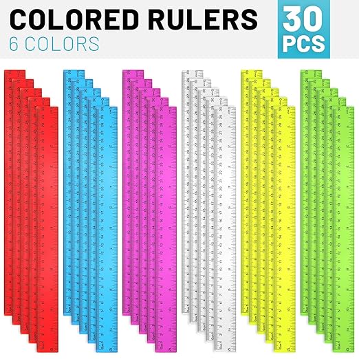 30 Pack Clear Ruler Plastic Rulers 12 Inch Transparent Assorted Color Kids Ruler Bulk for School with Centimeters Millimeter and Inches, Measuring Tools for Student School Office Home