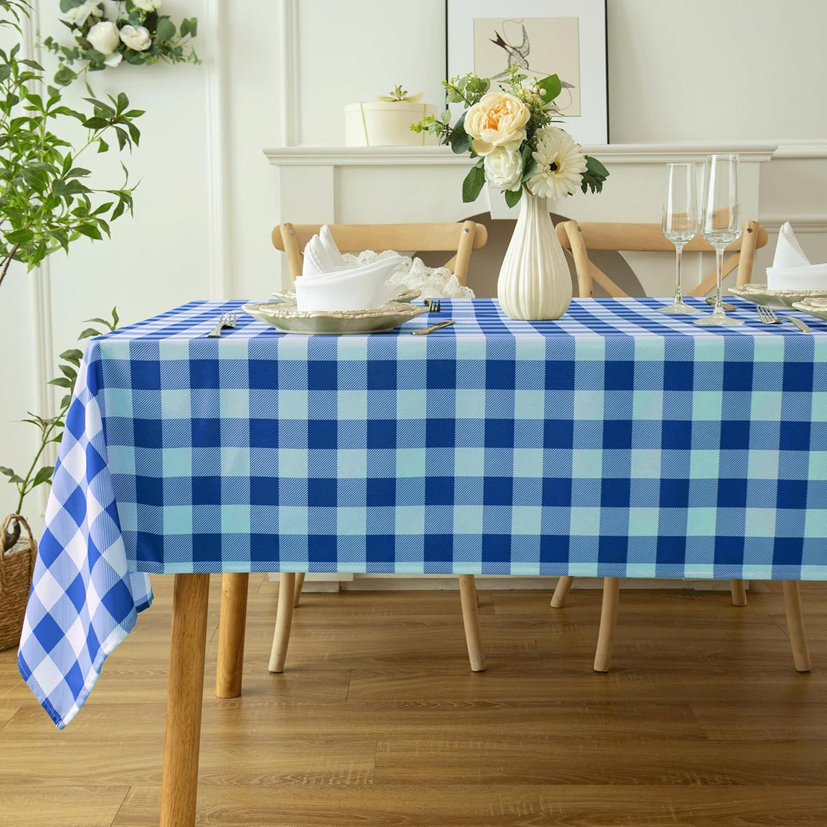 Classic Gingham Buffalo Tablecloth Fabric - Oblong 58x144 Inch Water Proof Checkered Table Cloth for Indoor Outdoor - Table Cover for Birthday, Picnics, BBQs, and Parties