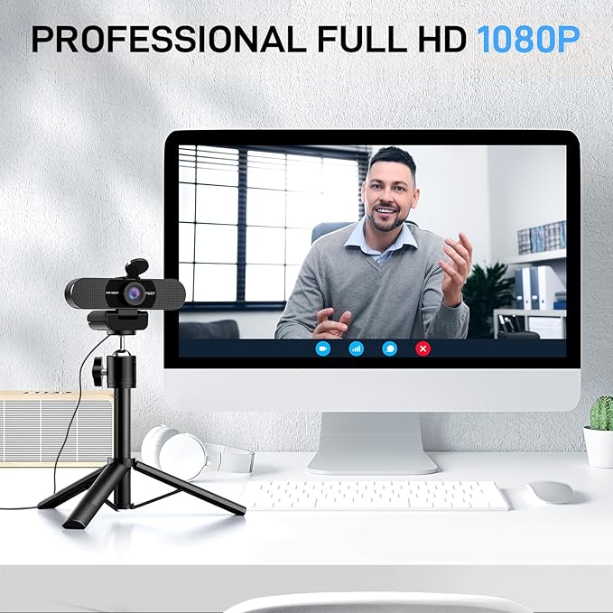 EMEET C960 Webcam with Tripod, 1080P Webcam with Microphone, Adjustable Height Mini Tripod, C960 Web Camera with Privacy Cover, Plug & Play with Stand for Zoom/Skype/YouTube/FaceTime