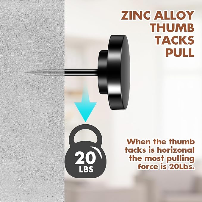 30 Pieces Black Thumb Tacks, Metal Push Pins, Zin Alloy Tacks for Wall, Picture Hanging Hooks, Picture Hangers, Poster Tack, Wall Tacks for Bulletin Boards Decorative
