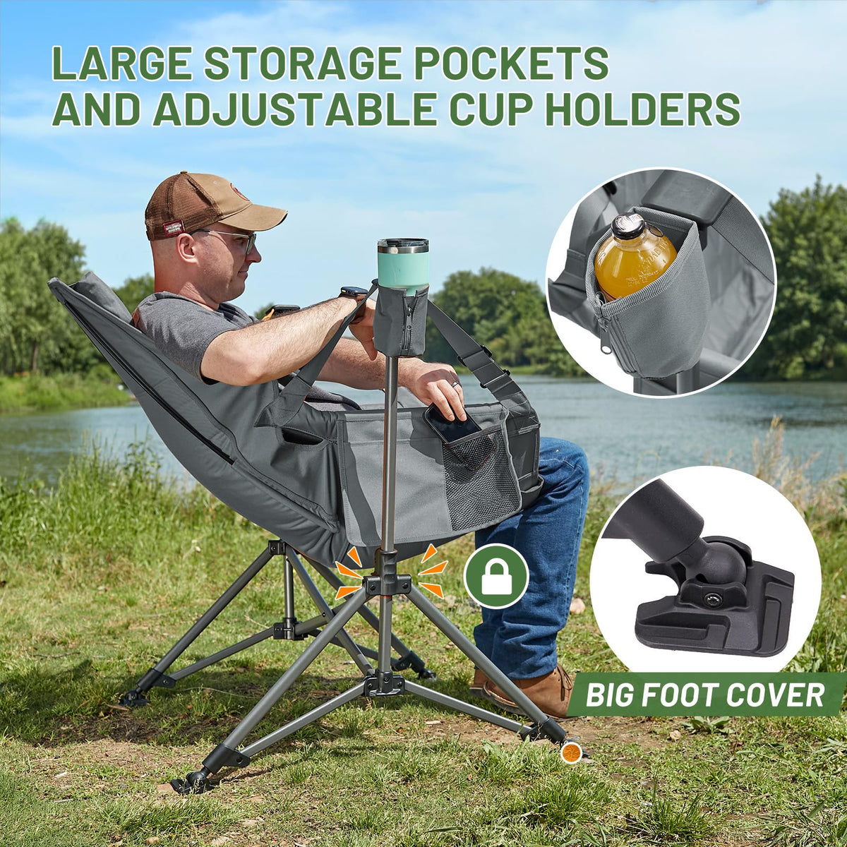 TIMBER RIDGE Hammock Camping Chair, Oversized Swinging Hammock Chair with Adjustable Back and Seat for Outdoor Lawn, Sports, Supports 400lbs, Grey