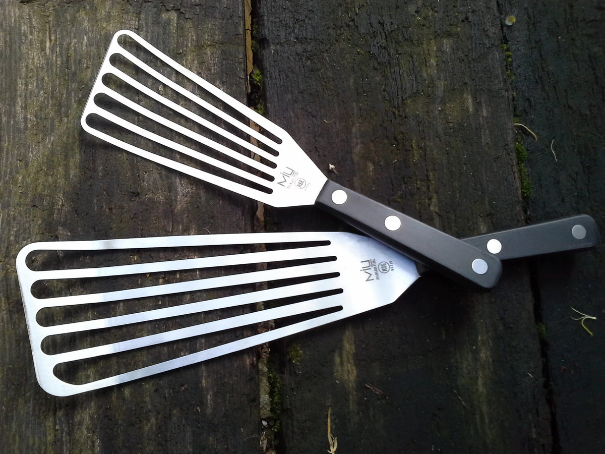WALLFARM Fish Spatula 2pc Set - Pro-Grade Slotted Kitchen Turner - Stainless Steel - Long, Thin Metal Spatula for Flipping Delicate Foods, Fish, Eggs, Veggies, Grilling, Frying, Griddle - 11" & 13.78"