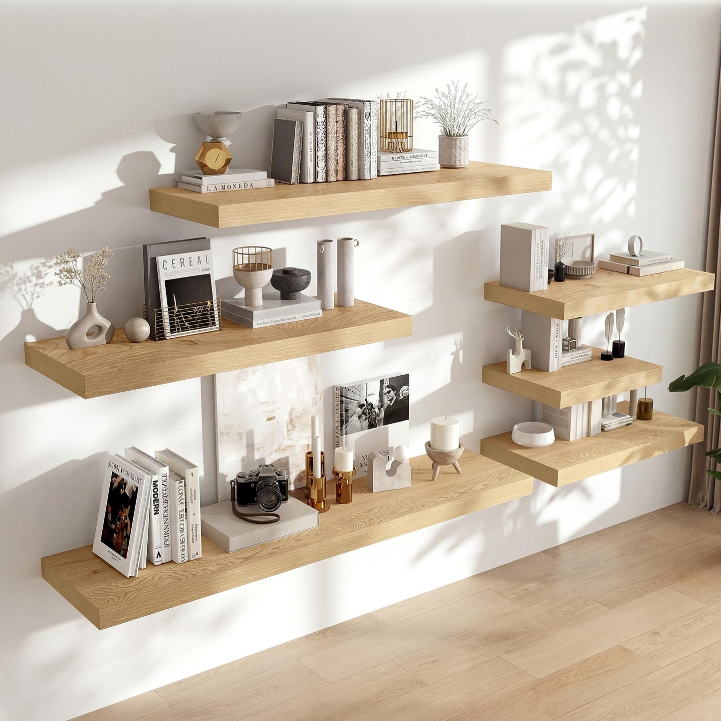 Heimlove 12" Deep Floating Shelves, 36 x 12 Inch Wall Mounted Long Floating Shelf with Invisible Brackets, for Home Decor, Bedroom, Kitchen, Living Room, Bathroom - 1 Pack, Oak