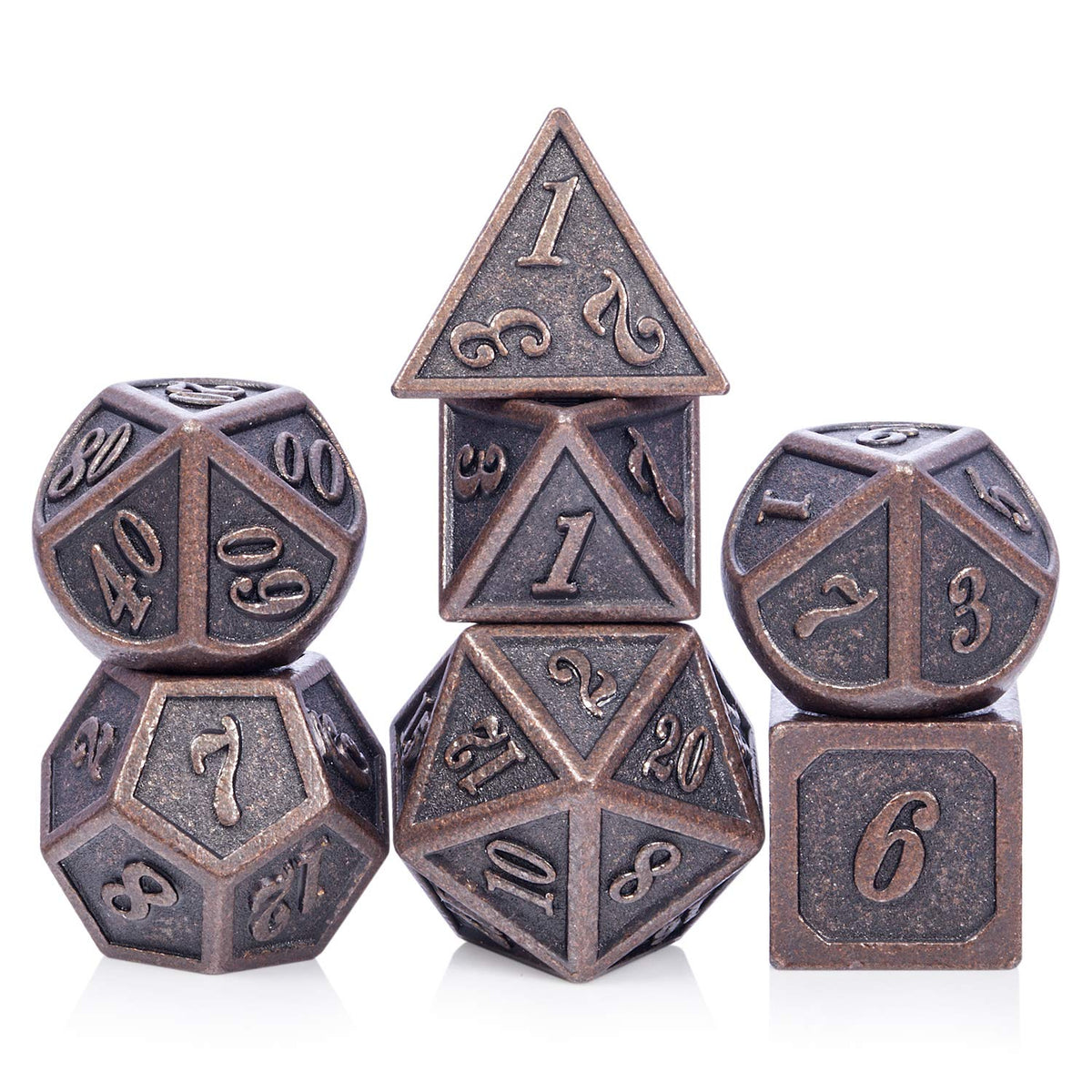 D&D Metal Dice Set, DNDND 7PCS Metallic Ancient Copper Dice with Metal Case for DND Dungeons and Dragons Table Games Roly Playing Rolling