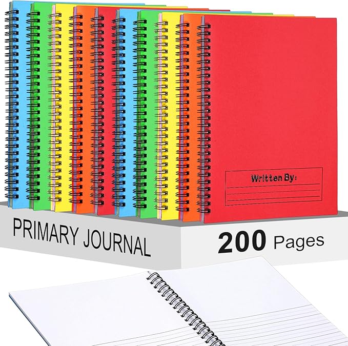 Henoyso 10 Pcs 100/50 Sheets Primary Composition Notebook K-2 Bulk Spiral Primary Journal Drawing Handwriting Practice for Kids Kindergarten 1st 2nd Back to School Supplies (Bright Color,100 Sheets)