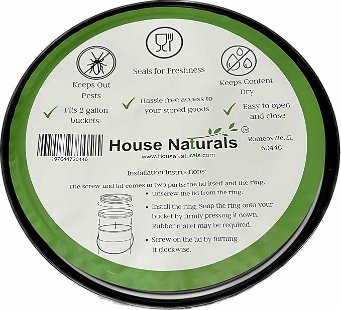 House Naturals 2 Gallon White Bucket with Screw on Lid - Pack of 3 Made in USA contrainers (White Buckets with Green Lids)