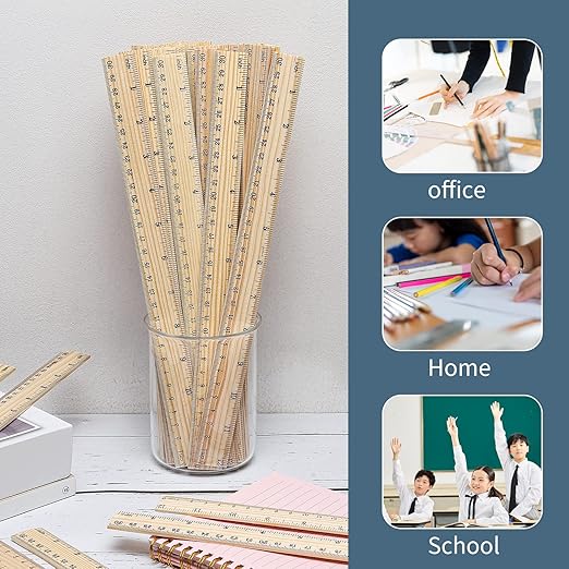 10 Pack Wooden Ruler 12 Inch Rulers Bulk Wood Measuring Ruler Office Ruler 2 Scale