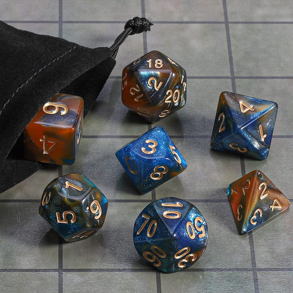 CiaraQ DND Polyhedral Dice Set with a Black Dice Bag for D&D RPG MTG Role Playing Table Games