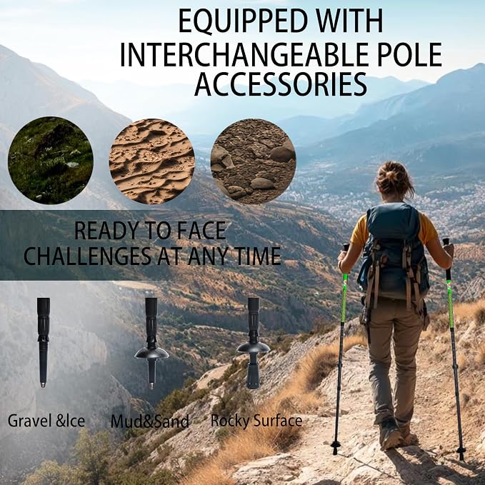 Carbon Fiber Trekking Poles, Lightweight Adjustable Hiking Poles with Cork Grips, Pair of 2 Walking Sticks Balance Support for Women and Men
