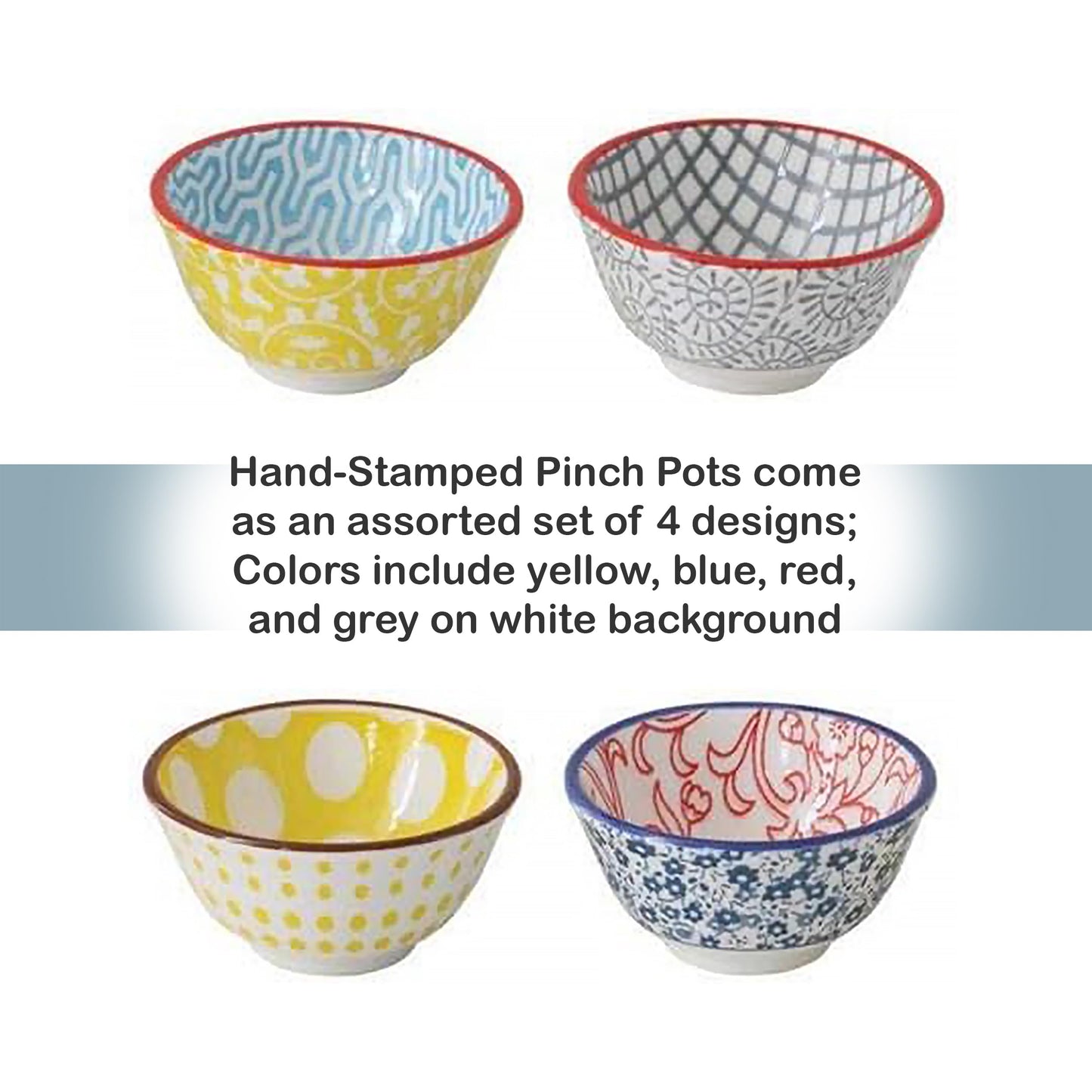 4 Farmhouse-Style Stoneware Pinch Pots, Assorted