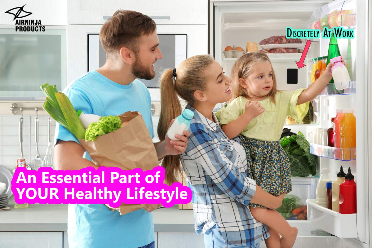 AIRNINJA Fridge Deodorizer - Natural Refrigerator Deodorizer Odor Eliminator - Beats Baking Soda and Bamboo Charcoal Air Purifying Bags - Activated Carbon Odor Absorber for Fridge & Freezer (2 pk)