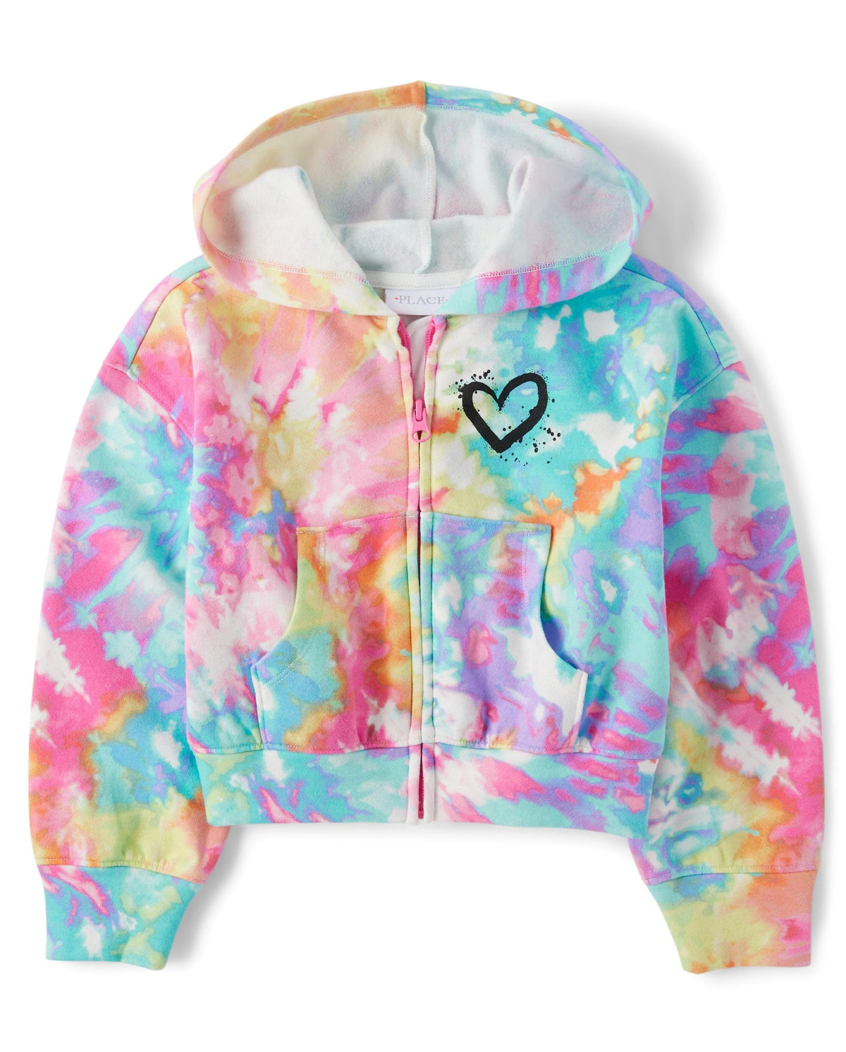 The Children's Place,Girls,Long Sleeve Active Hooded Fleece Full Zip Up,Multicolor Tie Dye,X-Large